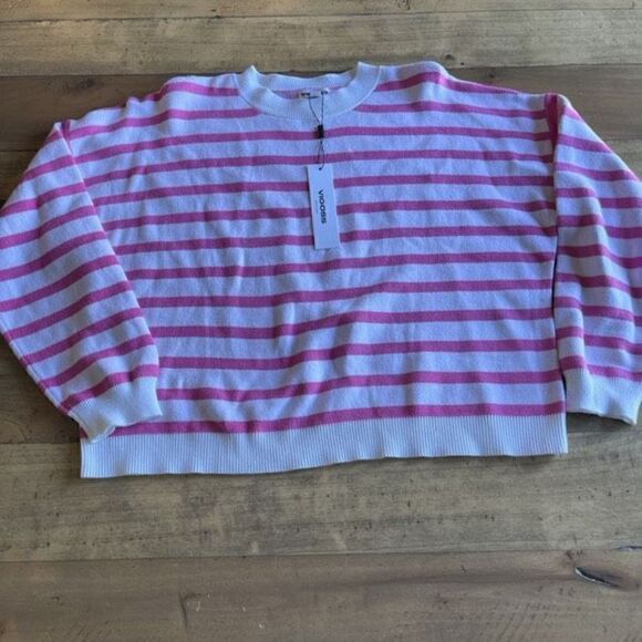 NWT Vigoss Pink and White Striped Sweater - XL - Picture 1 of 5